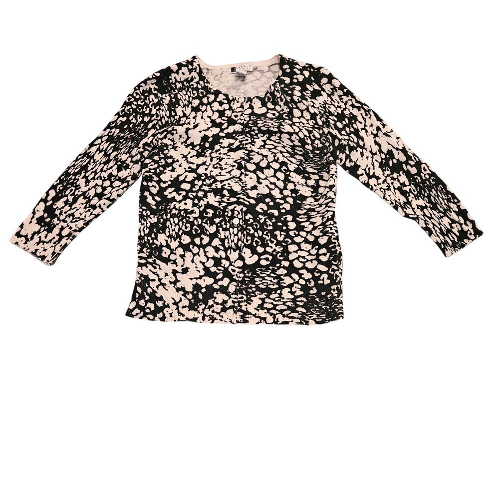 Carol Little Black White Animal Print Button Front Cardigan Sweater Medium